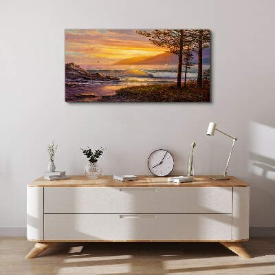 Sunset over the sea shore Print on canvas