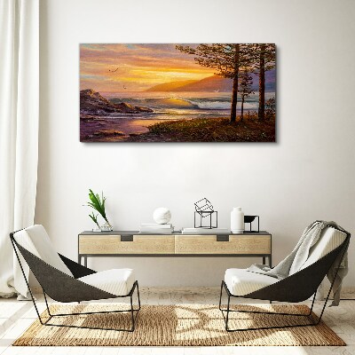 Sunset over the sea shore Print on canvas