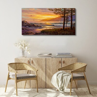Sunset over the sea shore Print on canvas