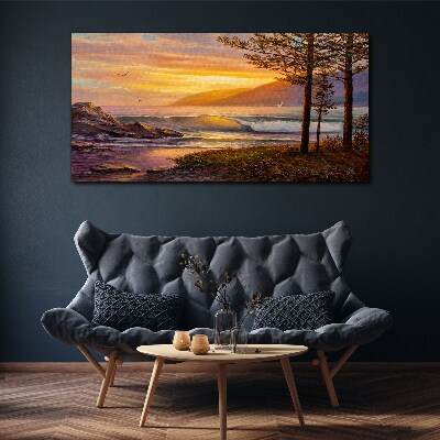 Sunset over the sea shore Print on canvas