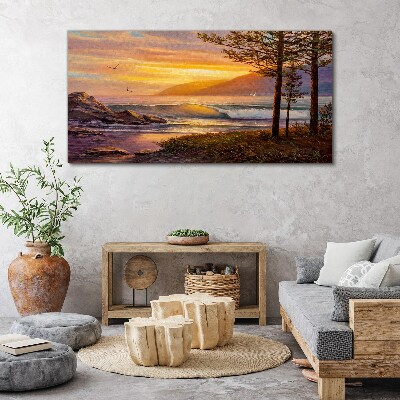 Sunset tree waves Canvas Wall art