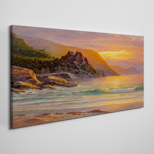 Sunset over the mountain coast Canvas wall art