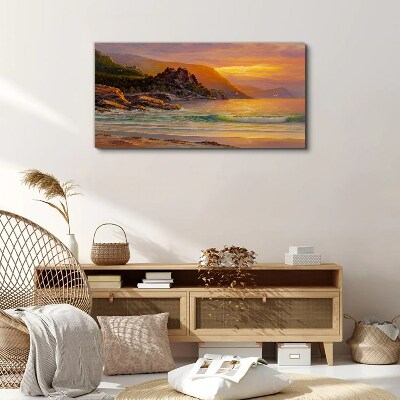 Sunset over the mountain coast Canvas wall art