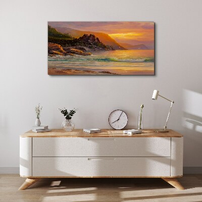 Sunset over the mountain coast Canvas wall art