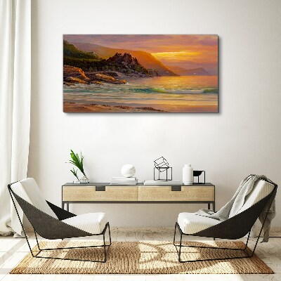 Sunset over the mountain coast Canvas wall art