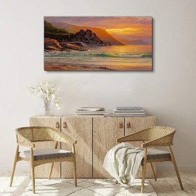 Sunset over the mountain coast Canvas wall art