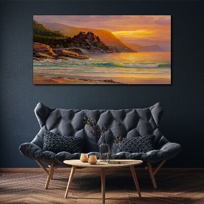 Sunset over the mountain coast Canvas wall art