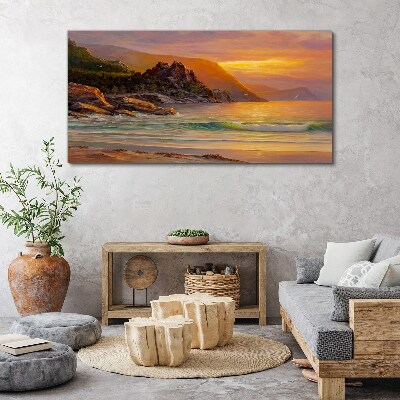 Sunset over the mountain coast Canvas wall art