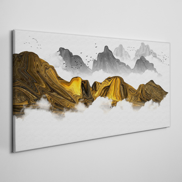 Golden mountains in the clouds Canvas wall art