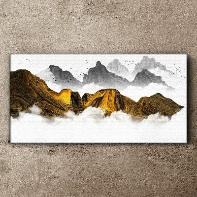 Golden mountains in the clouds Canvas wall art