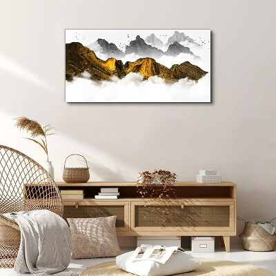 Golden mountains in the clouds Canvas wall art