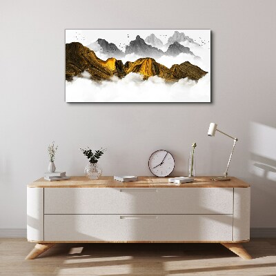 Golden mountains in the clouds Canvas wall art