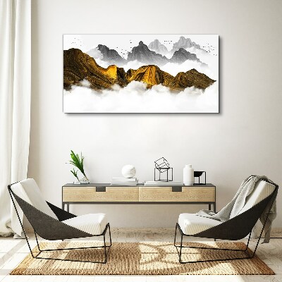 Golden mountains in the clouds Canvas wall art