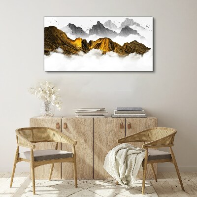 Golden mountains in the clouds Canvas wall art