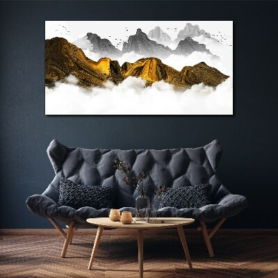 Golden mountains in the clouds Canvas wall art