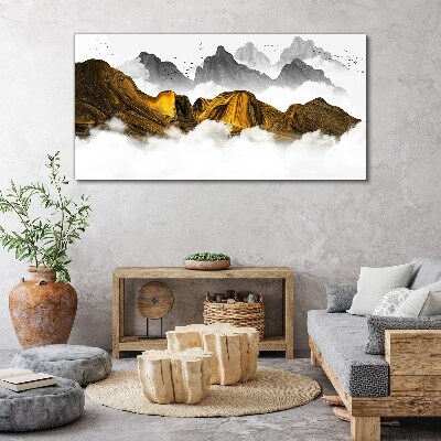 Golden mountains in the clouds Canvas wall art