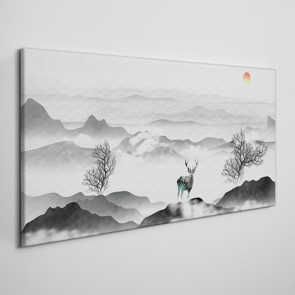 Peaceful landscape with deer Canvas wall art