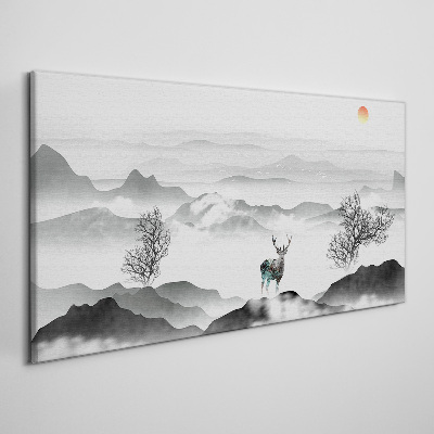 Peaceful landscape with deer Canvas wall art