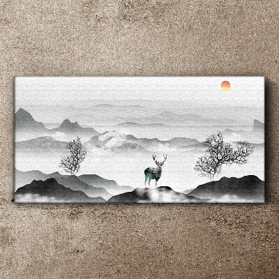 Peaceful landscape with deer Canvas wall art
