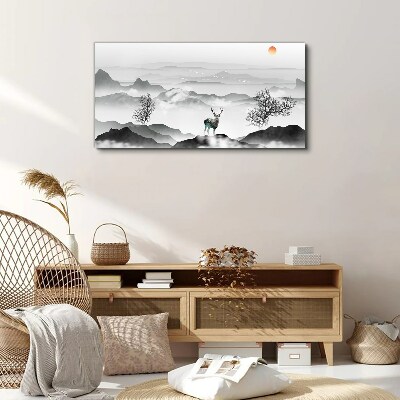 Peaceful landscape with deer Canvas wall art