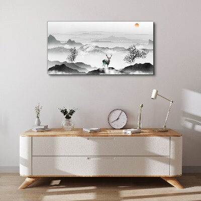 Peaceful landscape with deer Canvas wall art