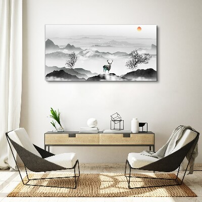 Peaceful landscape with deer Canvas wall art