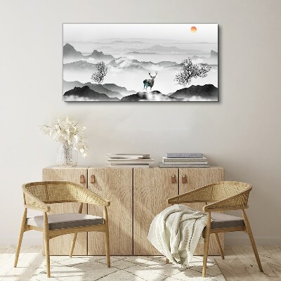 Peaceful landscape with deer Canvas wall art