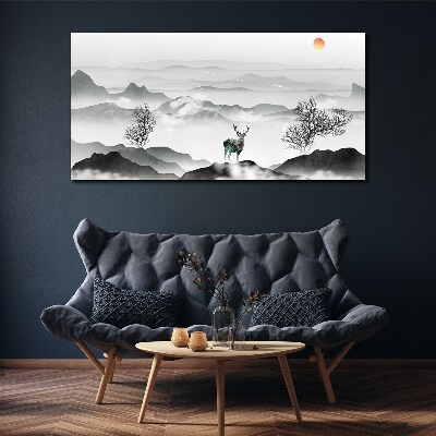 Peaceful landscape with deer Canvas wall art