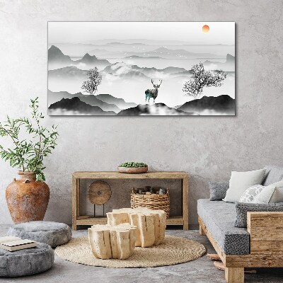 Peaceful landscape with deer Canvas wall art