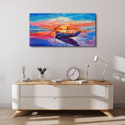 Sunset over calm water Print on canvas