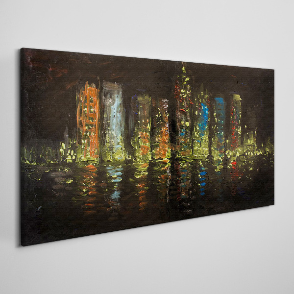 The city at night in the glow of lights Print on canvas