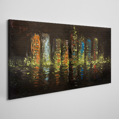 The city at night in the glow of lights Print on canvas