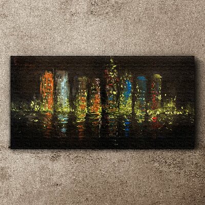 The city at night in the glow of lights Print on canvas