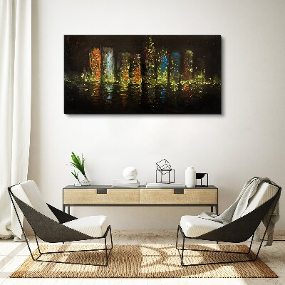 The city at night in the glow of lights Print on canvas