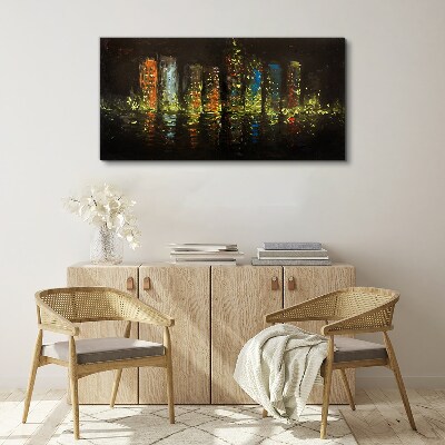 The city at night in the glow of lights Print on canvas