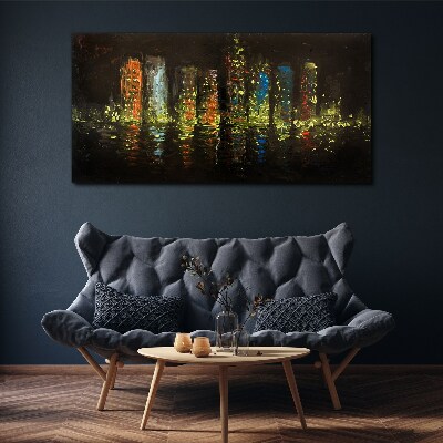 The city at night in the glow of lights Print on canvas