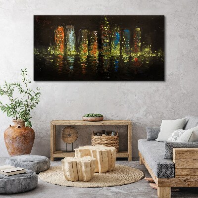 The city at night in the glow of lights Print on canvas