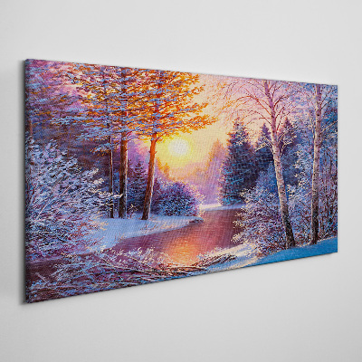 Winter twilight over the river Canvas wall art