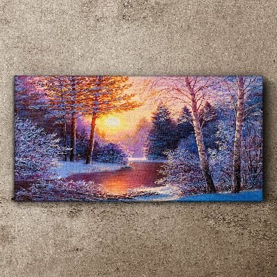 Winter twilight over the river Canvas wall art