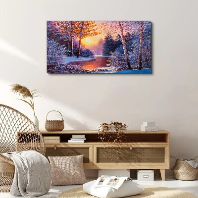 Winter twilight over the river Canvas wall art