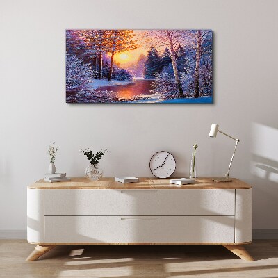 Winter twilight over the river Canvas wall art