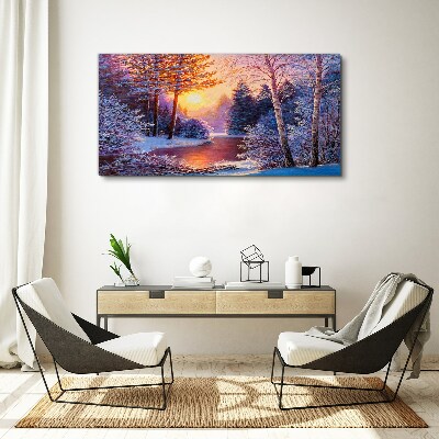 Winter twilight over the river Canvas wall art