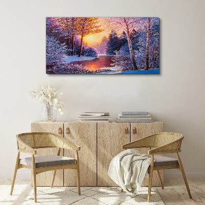 Winter twilight over the river Canvas wall art