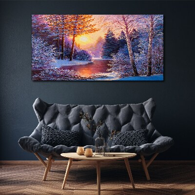 Winter twilight over the river Canvas wall art