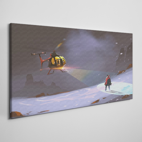 Helicopter in a mountain landscape Print on canvas