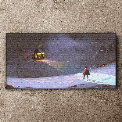 Helicopter in a mountain landscape Print on canvas