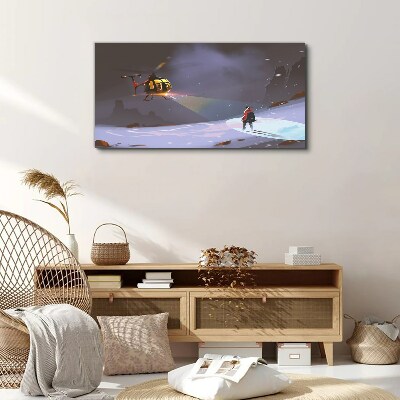 Helicopter in a mountain landscape Print on canvas