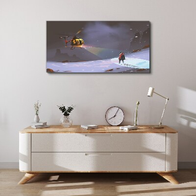 Helicopter in a mountain landscape Print on canvas