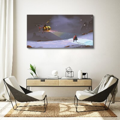 Helicopter in a mountain landscape Print on canvas