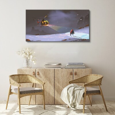 Helicopter in a mountain landscape Print on canvas